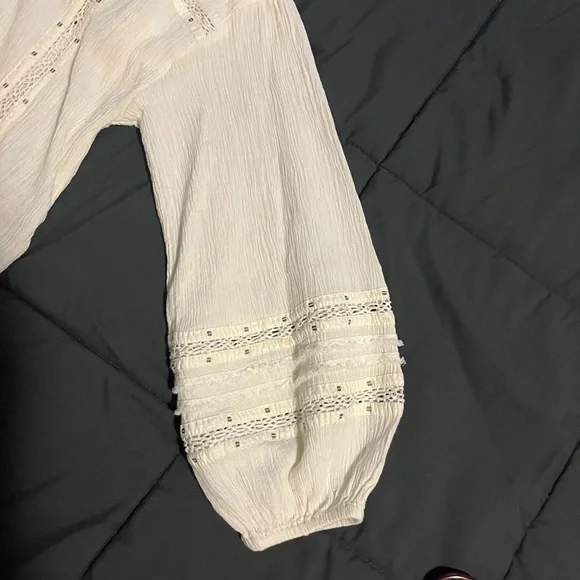 Free People Cream Button-Up Blouse with Lace Details - Picture 8 of 13